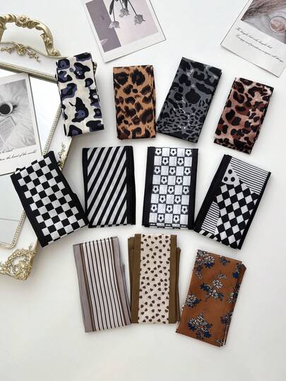 11 件女士花卉印花雪纺围巾头带，优雅百搭配饰，适合日常、约会、度假、节日礼物发饰运动发带女士头巾跑步发带骑行吸汗带秋季配饰秋季头巾女士头巾时尚头巾秋季头带冬季