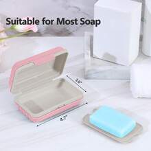 Bar Soap Holder Dish 1 Pack For Shower, Travel Soap Case With Lid For Gym, Camping Essentials, Hiking, Travel Size Toiletries, Portable, Leakproof,Pink - 粉色 - 查看 3