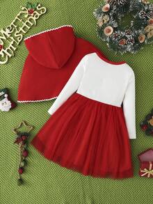 Young Girl Little Red Riding Hood Cloak Dress Set - Red - View 2