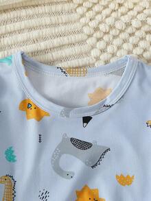 2pcs/Set Kids Boys Dinosaur Print Long Sleeve Pajama Set, Thin Base Layer Sleepwear For Children Aged 4-12 Years Old, Autumn/Winter - Multicolor - View 3