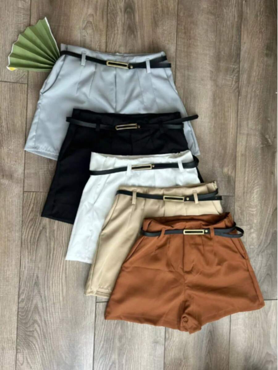 Kit 5 Women's Plus Size Shorts Tailored With Thin Belt Simple Casual FASHION - 彩色 - 查看 1