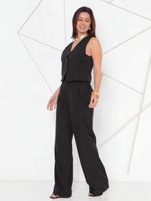 Women's Vest And Tailored Trousers Set - màu đen - Xem 4