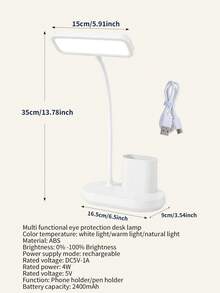 1 件 LED 多功能手机座笔架灯，学生宿舍护眼阅读学习灯，台灯 - 白色 - 查看 12