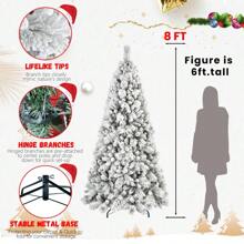 4/5/6/7/7.5/8/9FT Artificial Christmas Tree, PVC Hard Needle Mixed Flocking Tree, Simulated Pine Needle Christmas Tree, With Detachable Metal Base, Christmas Tree For Winter Party Decorations, Indoor Christmas Decorations