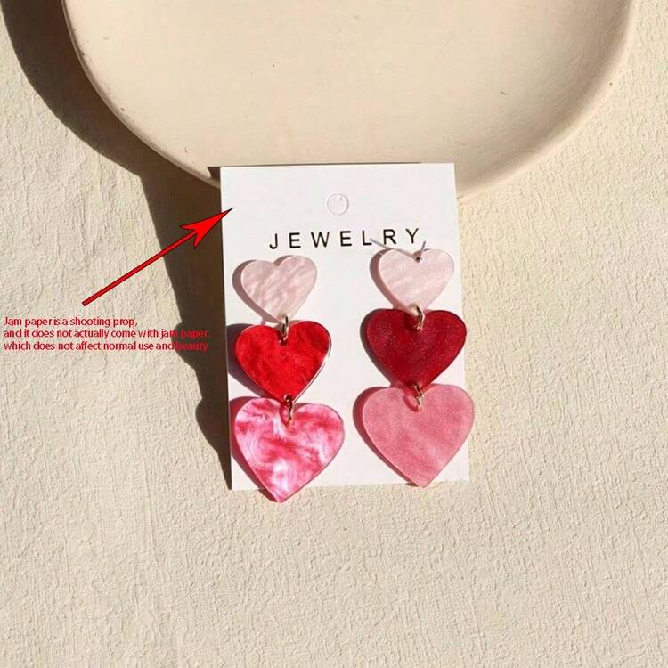 1 đôi bông tai mặt dây chuyền hình ba trái tim quyến rũ - Acrylic màu hồng và đỏ, đinh tán bằng thép không gỉ, thích hợp cho ngày lễ tình nhân và đeo hàng ngày. - Nhiều màu - Xem 2