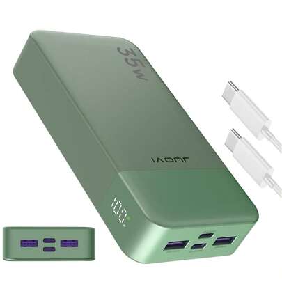 JUOVI Power Bank Portable Charger,20000mAh 35W PD3.0 QC 4.0 Fast Charging Battery Pack With LED Display,2 USB-C,2 USB-A For Phone 15, Blue,Green For Apple Phone, IPad,Android Phone, Gifts For Family, Friends, Kids,Birthday,Christmas, Winter, Black FridaySuitable For Outdoor Play, Shopping, Traveling, Portable Power SupplySafe And Stable Polymer Lithium Battery. Outdoor Power Display
