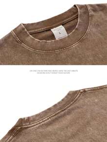 3pcs Men's Heavyweight 230gsm 100% Cotton T-Shirts - Retro Washed Streetwear Loose Fit Round Neck Short Sleeve, Breathable All-Season Casual  Tees  In Coffee Brown,Light Grey & Black ,Blue   Rose Red  & Green - 橄欖綠 - 查看 5