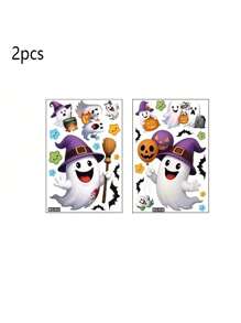 2 piezas Pegatinas lindas de fantasma y calabaza de Halloween, decoraciones de fiesta - Fáciles de aplicar y despegar sin residuos, adecuadas para decoración del hogar, aula, oficina, suministros de fiesta de Halloween, tema divertido de vacaciones, decoración de ventanas y paredes, decoración de castillo