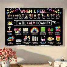 1 幅互动情绪调节帆布墙画，色彩鲜艳的平静策略装饰，带有语音发音，有趣的插图，适合教室和家庭使用，非常适合教师和家长，教育工具，无框架