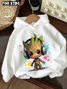 Marvel Oversized Hoodie-Sweatshirt mit Groot-Spritzer-Muster für Teenager/Tweens, lässig geschnittenes Langarm-Pullover-Top