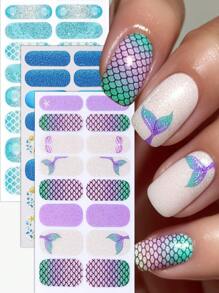 48pcs Mermaid Nail Strips, Summer Fish Scale Shell Self-Adhesive Nail Full Wraps, Women's And Beach DIY Nail Art Stickers