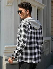 Cotrasen Mens Flannel Cotton Heavy Thick Sherpa Fleece Lined Plaid Shirt Jackets Warm Button Up Winter Coats With Hood