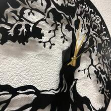 Tree Of Life Metal Wall Clock, Black Large Wall Clock, Silent Mid Century Wall Clock, Tree Clock, Modern Living Room Clock, Horloge Murale] Chic Metal Wall Wall Sculpture Detailed Cutout Metal Wall Decor Metal Tree Wall Decor Metal Wall Decor With Birds - 黑色 - 查看 6