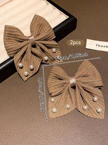 2pcs Fashionable & Sweet Bowknot Hair Clips, Suitable For Daily Use - Coffee Brown - View 5