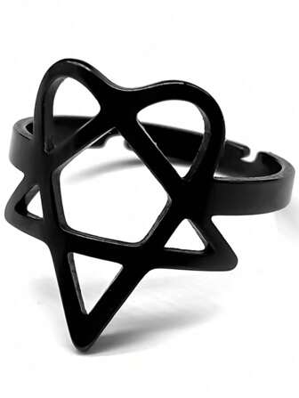 Heartagram Symbol Of HIM Music Band Ring For Women Men Stainless Steel Hollow Heavy Metal Finger Rings