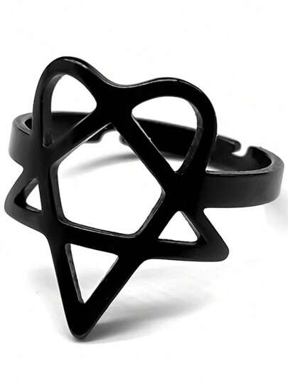 Heartagram Symbol Of HIM Music Band Ring For Women Men Stainless Steel Hollow Heavy Metal Finger Rings