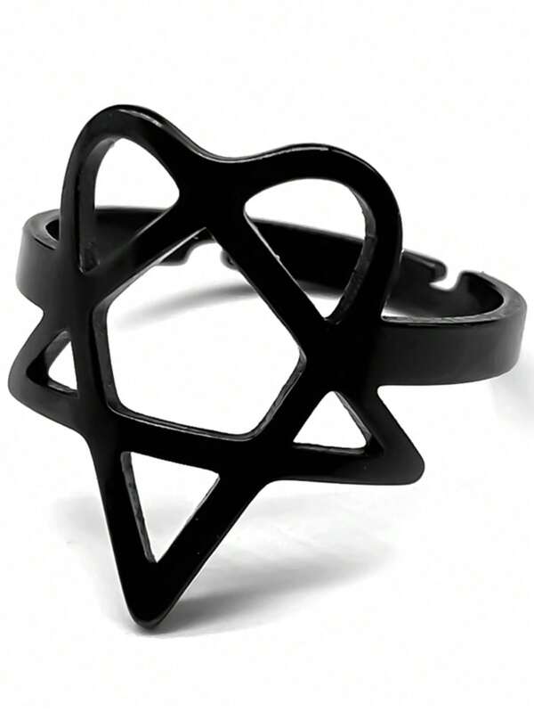 Herzagram Symbol der HIM Musikband Ring für Frauen Männer aus rostfreiem Stahl, Cut Out, schweres Metall Fingerring