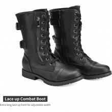 Women's Mid Calf Built-In Wallet Pocket Lace Up Combat Boots, Fashionable Combat Boots - Classic Brown - View 5