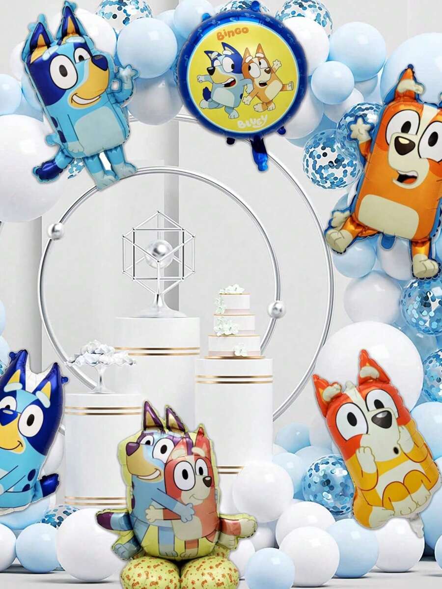 Bluey 和 Bingo 气球生日派对用品，充气铝箔气球花束装饰，毕业典礼、圣诞节、万圣节室内/室外装饰，可爱卡通人物气球装饰，拍照背景，送给亲朋好友的礼物 - 彩色 - 查看 1
