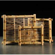 1 pieza Bandeja tejida de bambú, suministros de restaurante, platos de servicio de cocina japonesa, bandejas creativas para aperitivos, comida frita, postres