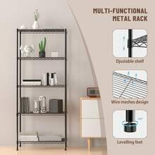 Vandise Adjustable Metal Storage Shelves (3/4/5 Tiers) | Modular Organizer Rack For Kitchen, Bathroom, Office | Customizable Layout - Black - View 3