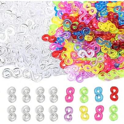 500/1000 יחידות S קליפס רצועות גומי, תפסי רצועת גומי נול מחברי רצועת פלסטיק מילוי ערכת צמיד קליפס לצמידי נול הכנת עשה זאת בעצמך מילוי Kitloom להקות, ערכת תפירה, ערכת להקות נול, יצירה לפעוטות, סט הכנת צמידים לילדים, נול צמיד, להקות>סט, רצועת גומי, נול מעצור