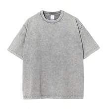 3pcs Men's Heavyweight 230gsm 100% Cotton T-Shirts - Retro Washed Streetwear Loose Fit Round Neck Short Sleeve, Breathable All-Season Casual  Tees  In Coffee Brown,Light Grey & Black ,Blue   Rose Red  & Green - 橄欖綠 - 查看 4
