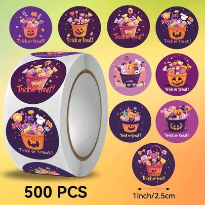 500pcs/Roll Halloween Element Candy Pattern Stickers, Size: 2.5cm / 1.0 Inch. Halloween Gift Packaging Decoration, Sealing Labels. Kids & Teens Stickers, Cute Stickers, Notebook Stickers, DIY Stickers