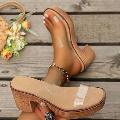 2-2025 Transparente Keilsandalen mit offener Zehenpartie, vielseitige Slides mit dicker Sohle, passend zu Kleidern, super hohe Absätze Strandpantoffeln, Sommer