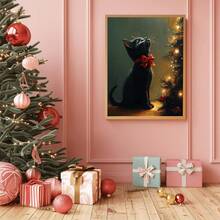 1pc Canvas Wall Art, Framed Wall Decor, Vintage Christmas Theme, Christmas Tree Kitten, Holiday Home Decor, Christmas Cat Lover Gift, Cat Wall Decor, Christmas Animal Decor, Christmas Decoration, Christmas Poster, Winter Decor, Christmas Bathroom Decor, Christmas Home Decor, Room Decor, Dorm Decor, Bedroom Decor, Living Room Decor, Office Decor, Dining Room Decor - Multicolor - View 8