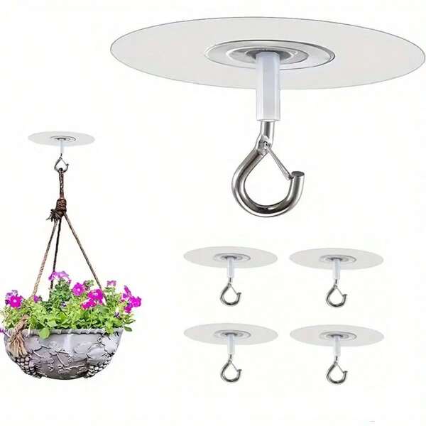 Heavy Duty Self-Adhesive Ceiling Hooks - PVC No Drill Hooks, Suitable For Hanging Balloons, Wind Chimes, Lights, Plants Etc. - Multi-Purpose Damage-Free Hooks For Home And Commercial Use, Versatile | Adhesive Installation