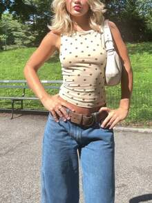 Women Y2K Polka Dot Top Cute Tank Tops Sleeveless Slim Fit Crop Tops Vest Summer Vintage Shirt For Streetwear Casual Going Out Clothes Outfits - Beige - View 1