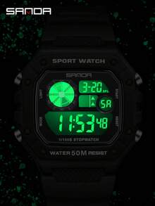 SANDA. SANDA 2202 Fashionable Men's Electronic Watch Sports Multifunctional Waterproof LED Single Display Small Square Electronic Watch - Black - View 4