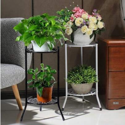 Kệ hoa kim loại 2 tầng, giá để chậu cây, kệ để đồ nhiều tầng kiểu dáng tối giản châu Âu dùng trong nhà và ngoài trời.
