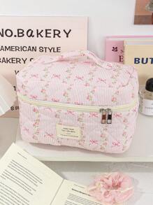 1 件/3 件可爱粉色花卉化妆包可爱蝴蝶结印花化妆品收纳包柔软面料化妆收纳包泡沫绗缝化妆包时尚粉色条纹印花化妆包大容量旅行洗漱包便携式化妆手提包拉链旅行必需品收纳包休闲化妆手拿包 - 粉色 - 查看 14