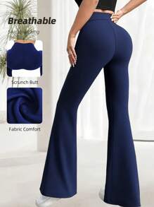 Pantaloni casual leggings in vita alta, pantaloni sportivi estivi a gamba ampia, pantaloni da yoga, corsa e allenamento, con gamba a zampa, lunghezza regolabile, vita elastica, pantaloni da lavoro elasticizzati