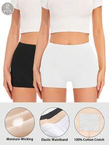 2 件女士纯色短裤，舒适贴身裤，防卷女士短裤，夏季弹力瑜伽短裤，运动服，无缝自行车短裤，休闲运动服，防刮骑行短裤，适合女士穿裙子，各种场合，使用率高 - 彩色 - 查看 1