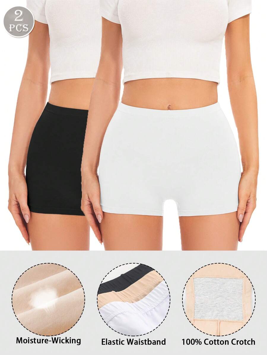 2 件女士纯色短裤，舒适贴身裤，防卷女士短裤，夏季弹力瑜伽短裤，运动服，无缝自行车短裤，休闲运动服，防刮骑行短裤，适合女士穿裙子，各种场合，使用率高 - 彩色 - 查看 1