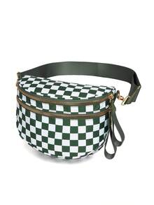Classic Checkered Design Crossbody Bag–Matches Diverse Styles For Outings, Commutes & Leisure Time  Ample Space For Daily Errands, Casual Outings & Travel Adventures - Lưới xanh - Xem 11