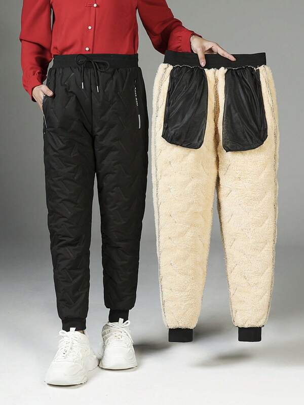 Calças femininas plus size de inverno com forro térmico grosso