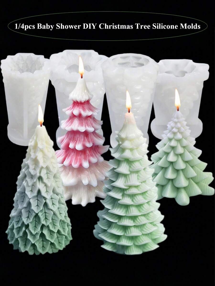 1/4 Stücke Weihnachtsbaum Silikonformen - DIY 3D Kerzen/Seife/Schokolade Herstellungsset - Baby Shower Gastgeschenke & Weihnachtsdeko Bastelzubehör