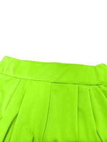 S390997 Solid Color Crew Neck Cropped Top And Wide Leg Pants Suit - Fluorescent Green - View 5