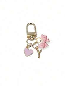 1个粉色蝴蝶字母钥匙扣，合金字母情侣钥匙圈，背包配件，时尚合金吊坠钥匙扣带登山扣，个性化字母钥匙扣，适用于背包、钱包、耳机盒，是送给朋友、家人和情侣的理想礼物。 - 彩色 - 查看 18