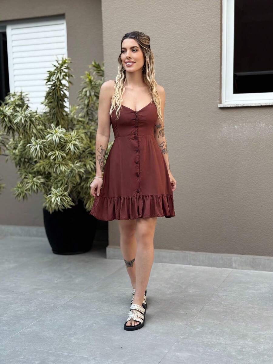 AYLA SOPHISTICATED SHORT DRESS - Rỉ Nâu - Xem 1