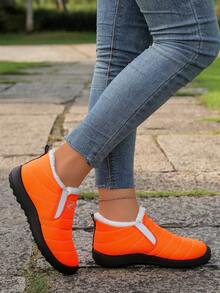 Nuevas botas de nieve de forro polar para mujer, Otoño/Invierno 2025, Zapatos cálidos de varios colores con cierre deslizante, Calzado casual grueso para exteriores - rojo anaranjado - Ver 5