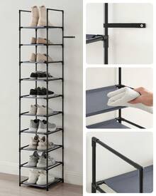 SONGMICS Scarpiera Ingresso a 10 Ripiani, Scaffale Portascarpe, Scarpiera Compatta, 33 x 33 x 173 cm, Telaio in Metallo, Ripiani in Tessuto Non Tessuto, Corridoio, Camera da Letto, Grigio - Grigio - Visualizzare 6
