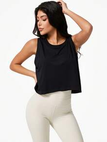 Leorrey 1pc Women's Fashion Round Neck Sleeveless Loose Cover-Up Soft Comfortable Sports Tank Top - Black - View 5