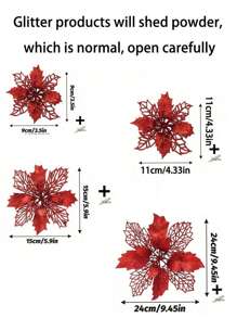 2st/6st/10st Glitterjulstjärnor konstgjorda blommor, flerfärgade ihåliga glitterjulstjärnor julgransprydnader (med clips), juldekorationer, jultillbehör, julgran, krans, glänsande julstjärna juldekorationer, DIY julkrans, festdekoration, jul - Röd - Visa 5