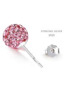 1 Pair 925 Sterling Silver Shiny Ball Stud Earrings, 8mm, Suitable For Daily Wear - Baby Pink - View 3