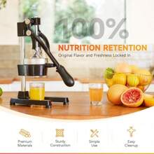 Professional Citrus Juicer - Heavy Duty Manual Press For Oranges, Lemons & Limes, Easy-Clean Design With Pulp Collector - 黑色 - 查看 3